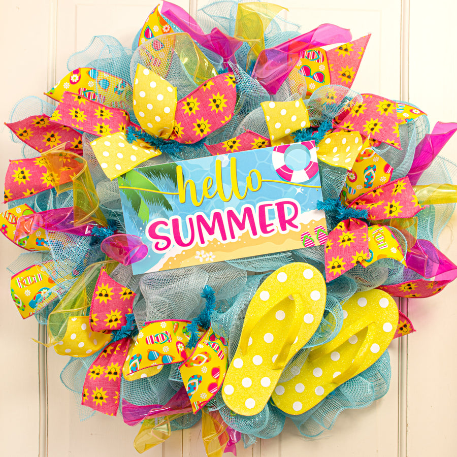 11" Waterproof Sign: Hello Summer Beach Lifestyle Photo