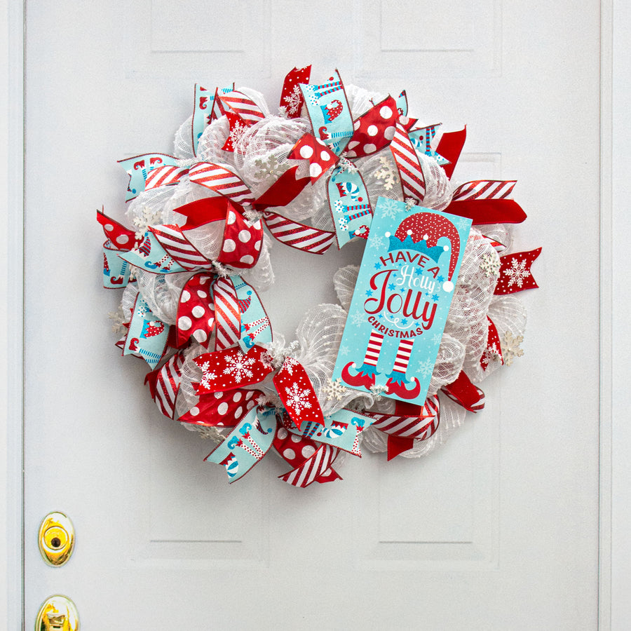 12" Waterproof Sign: Holly Jolly Elf Blue Lifestyle Photo