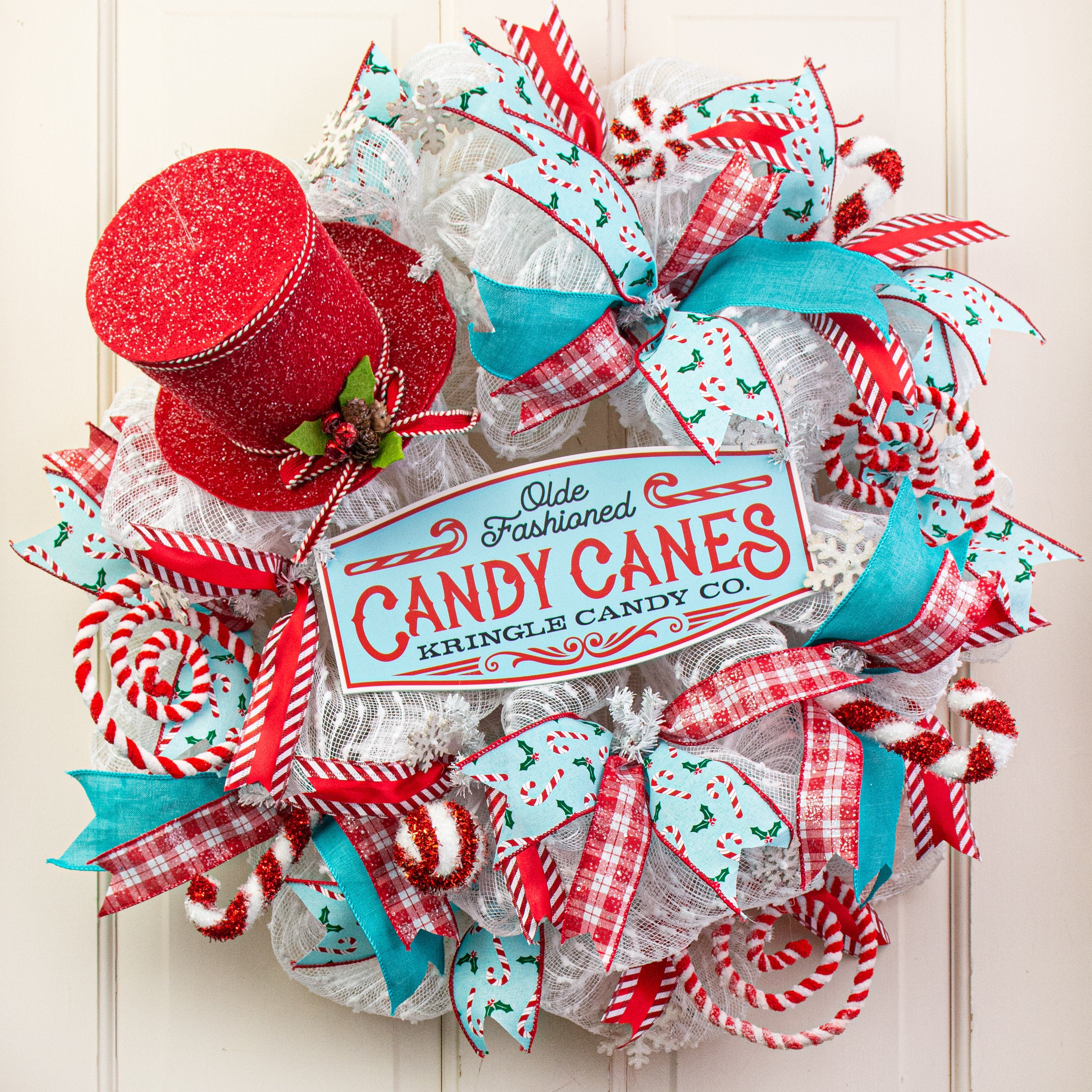 12" Waterproof Sign: Kringle Candy Canes Blue Lifestyle Photo