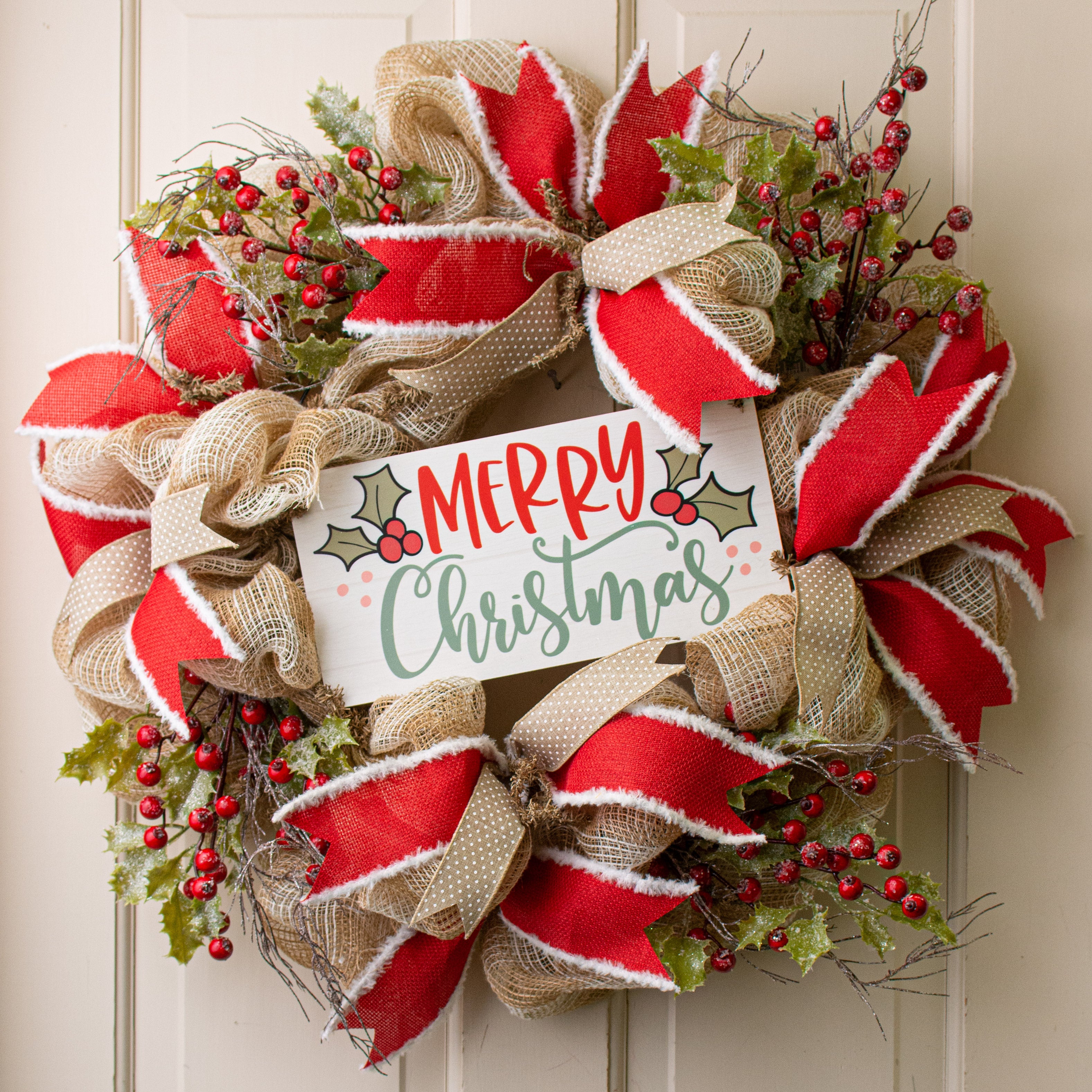 12" Waterproof Sign: Merry Christmas Holly Berries Lifestyle Photo