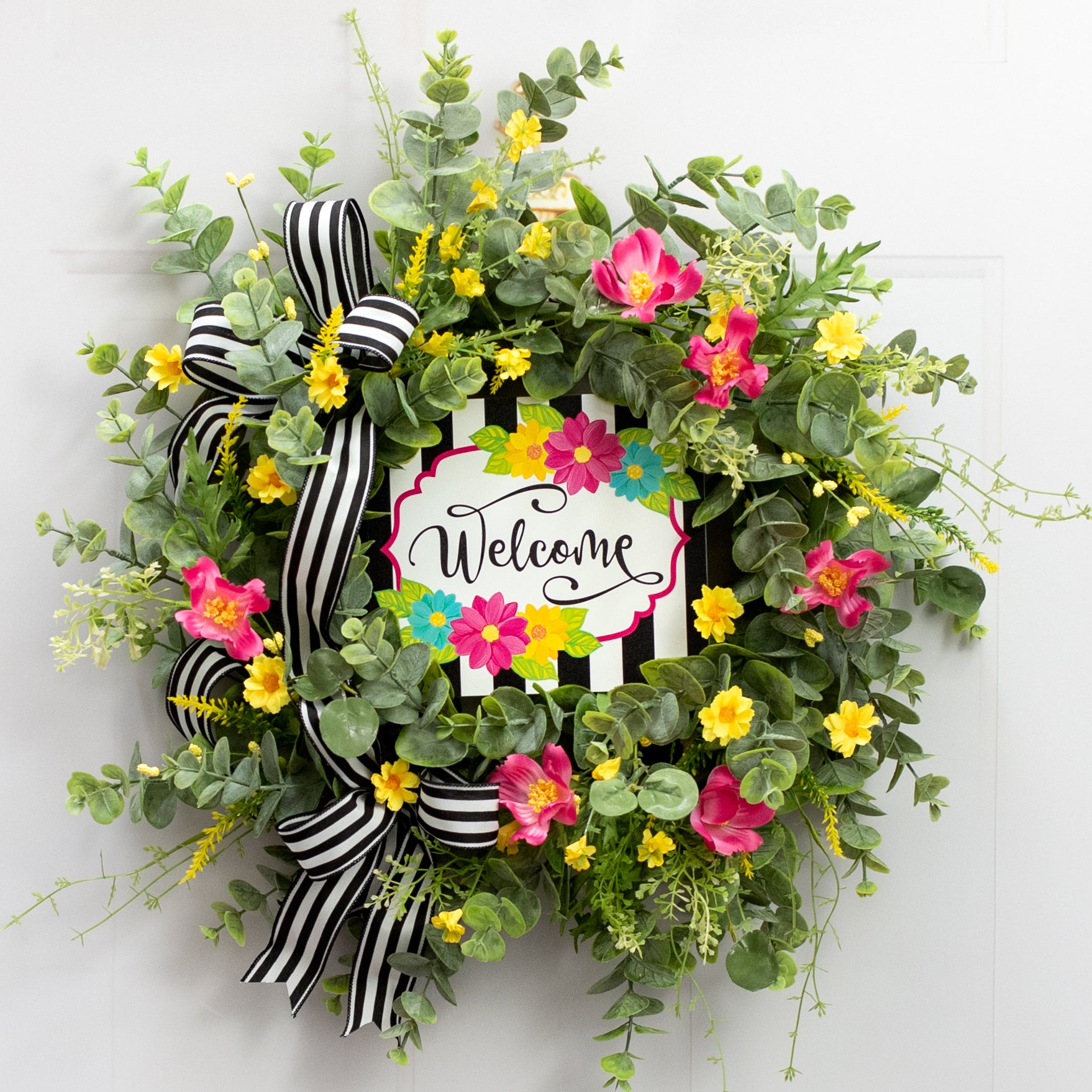8" Waterproof Accent Sign: Painted Flower Scalloped Stripes Lifestyle Photo