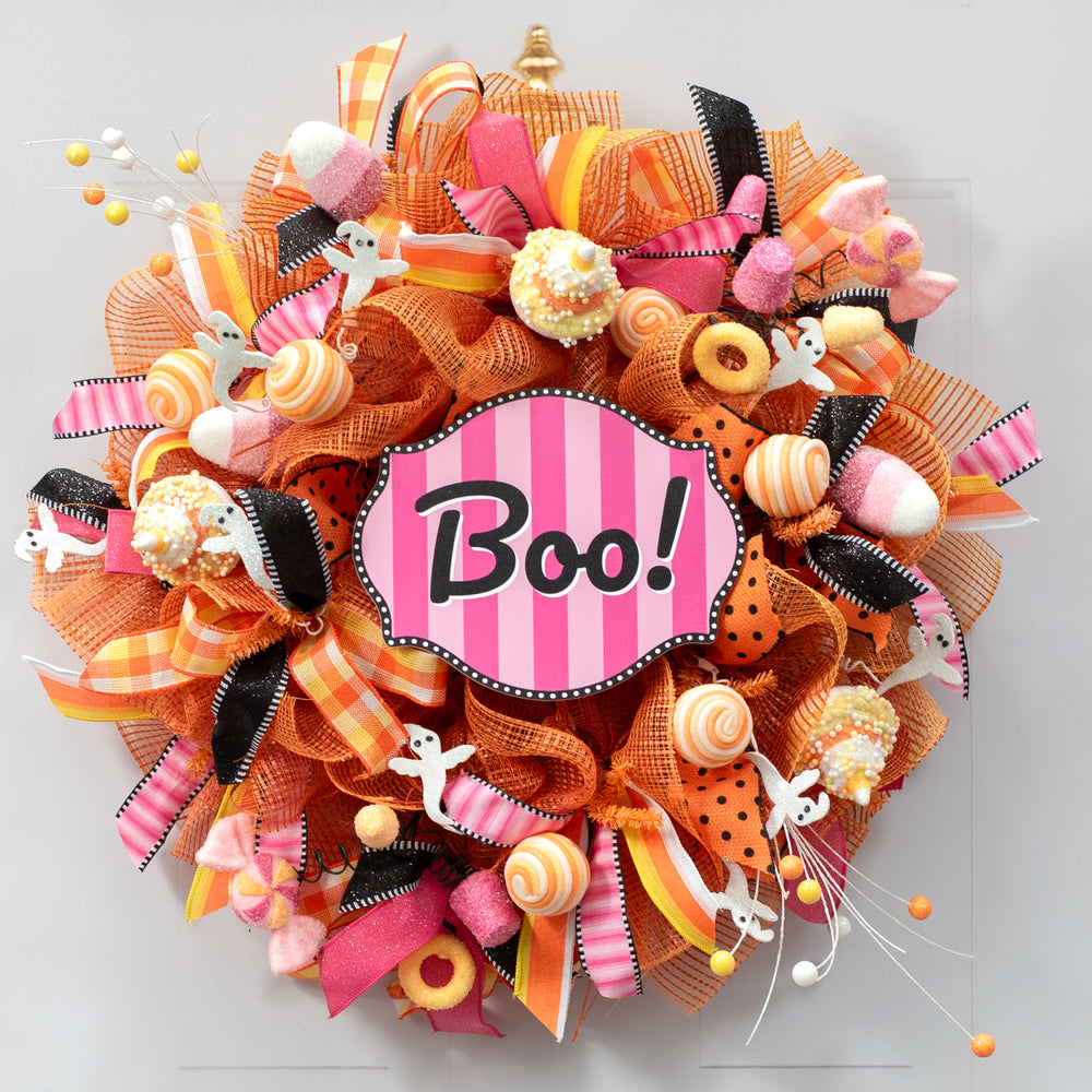 10" Waterproof Accent Sign: Scalloped Dots Pink Boo Lifestyle Photo