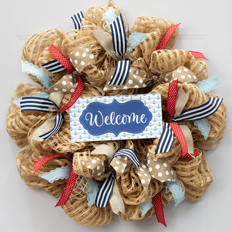 10.5" Waterproof Sign: Scalloped Welcome Nautical Anchor Lifestyle Photo