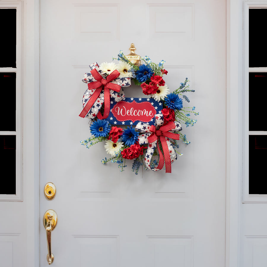 10.5" Waterproof Sign: Scalloped Welcome Patriotic Stars detail photo 4
