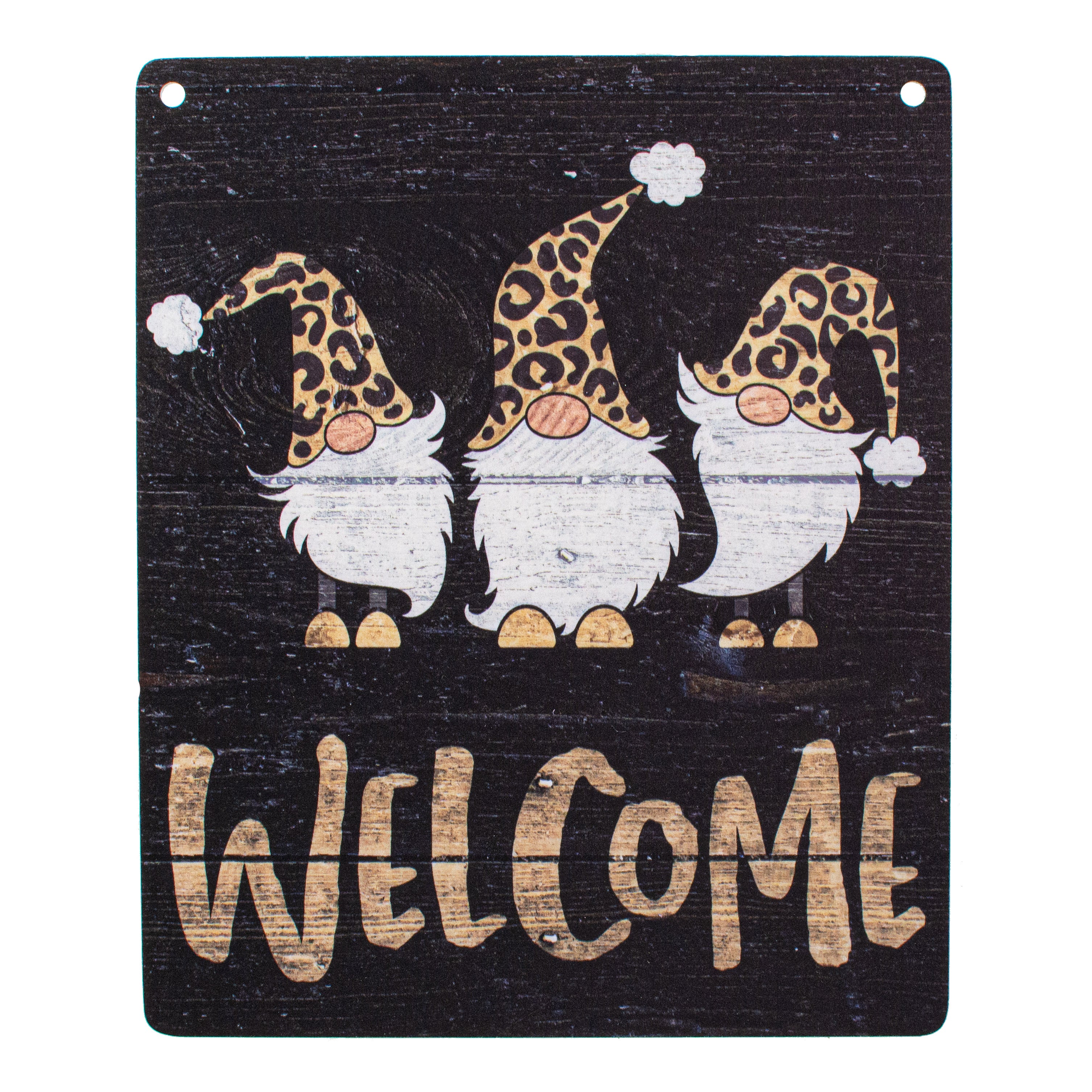 9" Waterproof Sign: Welcome Leopard Gnomes on Black Item Number: CD0839AP