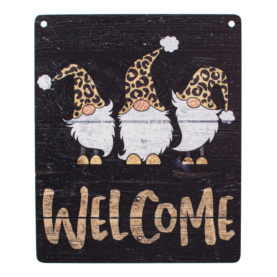 9" Waterproof Sign: Welcome Leopard Gnomes on Black Item Number: CD0839AP
