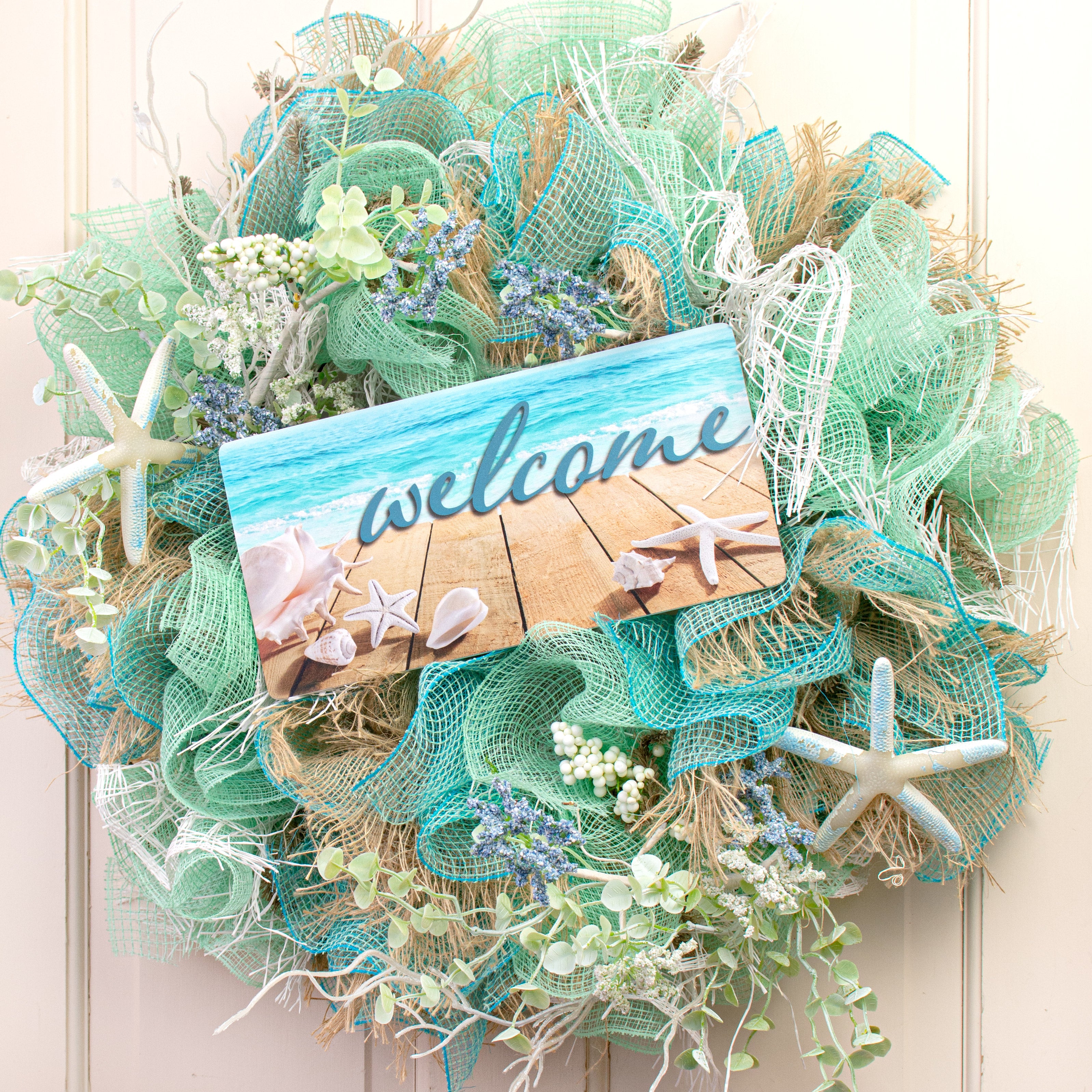 12" Waterproof Sign: Welcome Seashell Beach Lifestyle Photo