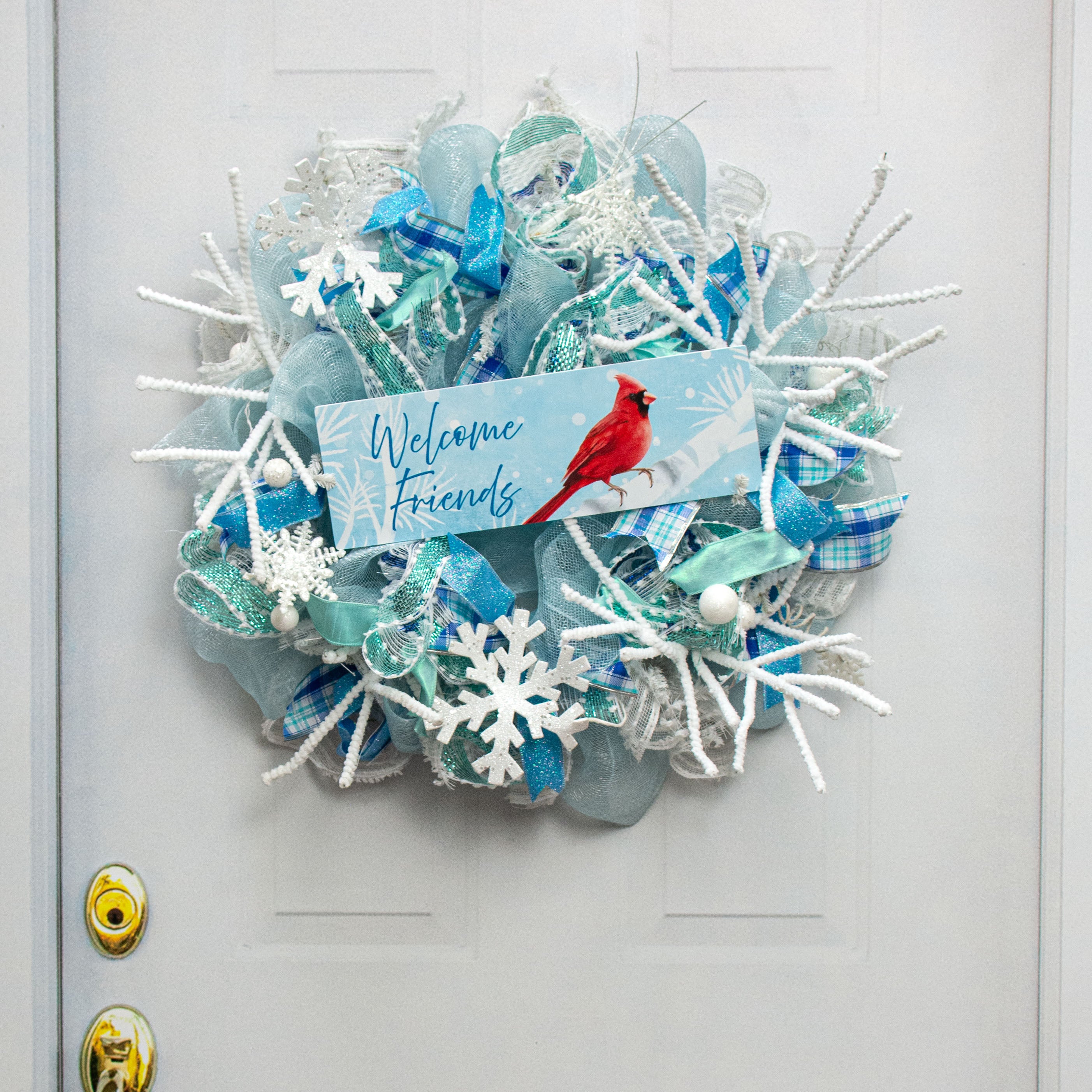Waterproof Snowy Cardinal Signature Sign (5" x 15") Lifestyle Photo