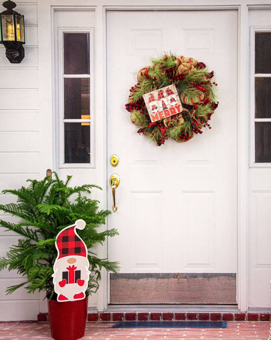 Waterproof Yard Art: 21" Merry Gnome - Gift Box Lifestyle Photo