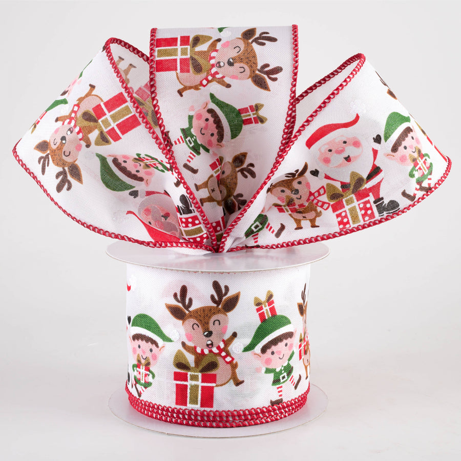 2.5" Waving Santa, Elf & Reindeer Ribbon: White (10 Yards) Lifestyle Photo