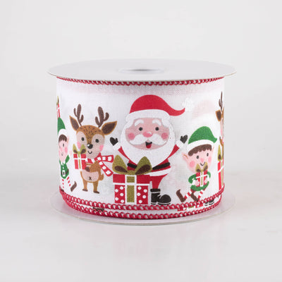 2.5" Waving Santa, Elf & Reindeer Ribbon: White (10 Yards) Item Number: 71429-40-38
