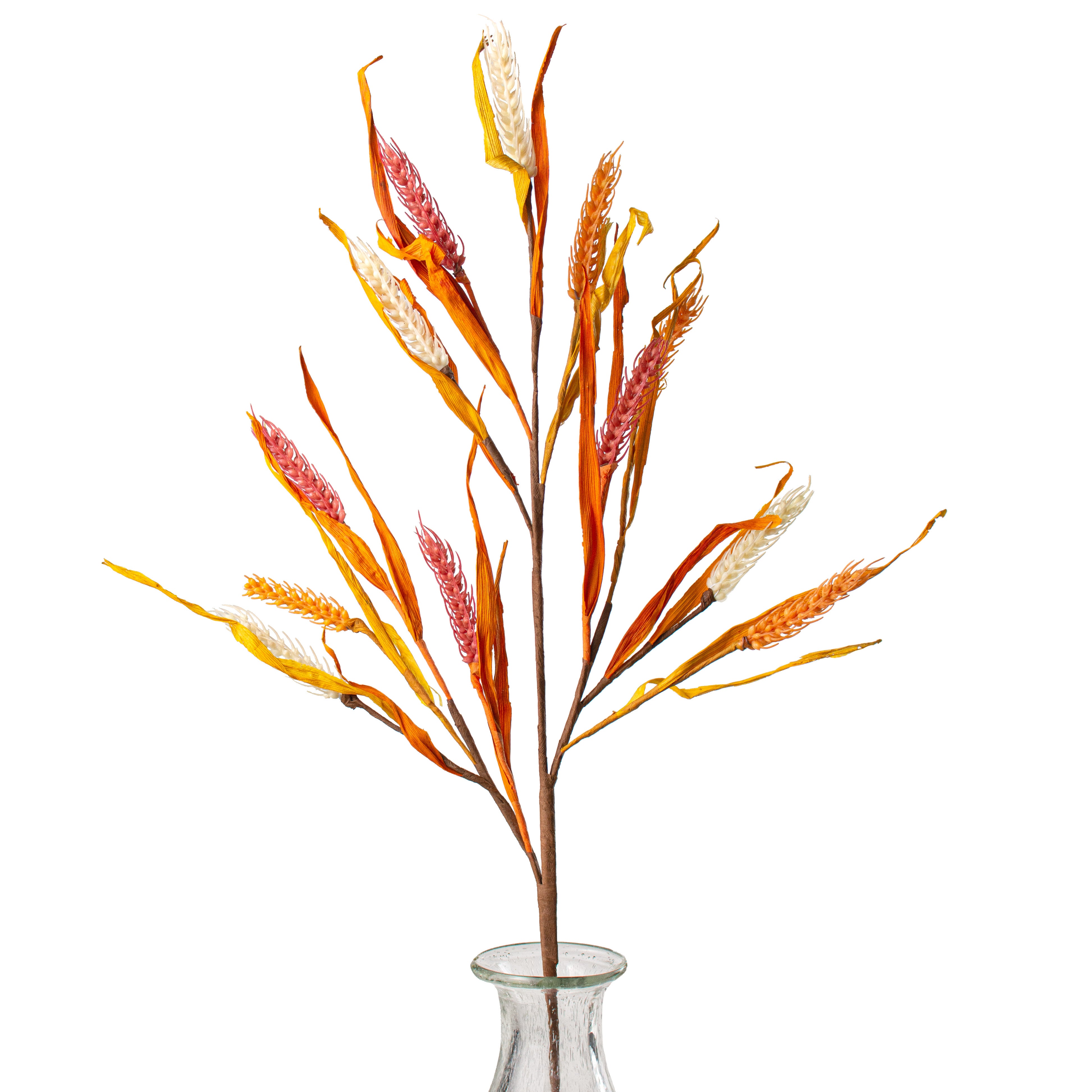 31" Wheat Cornhusk Spray: Orange, Mustard, Cream Item Number: HA1412