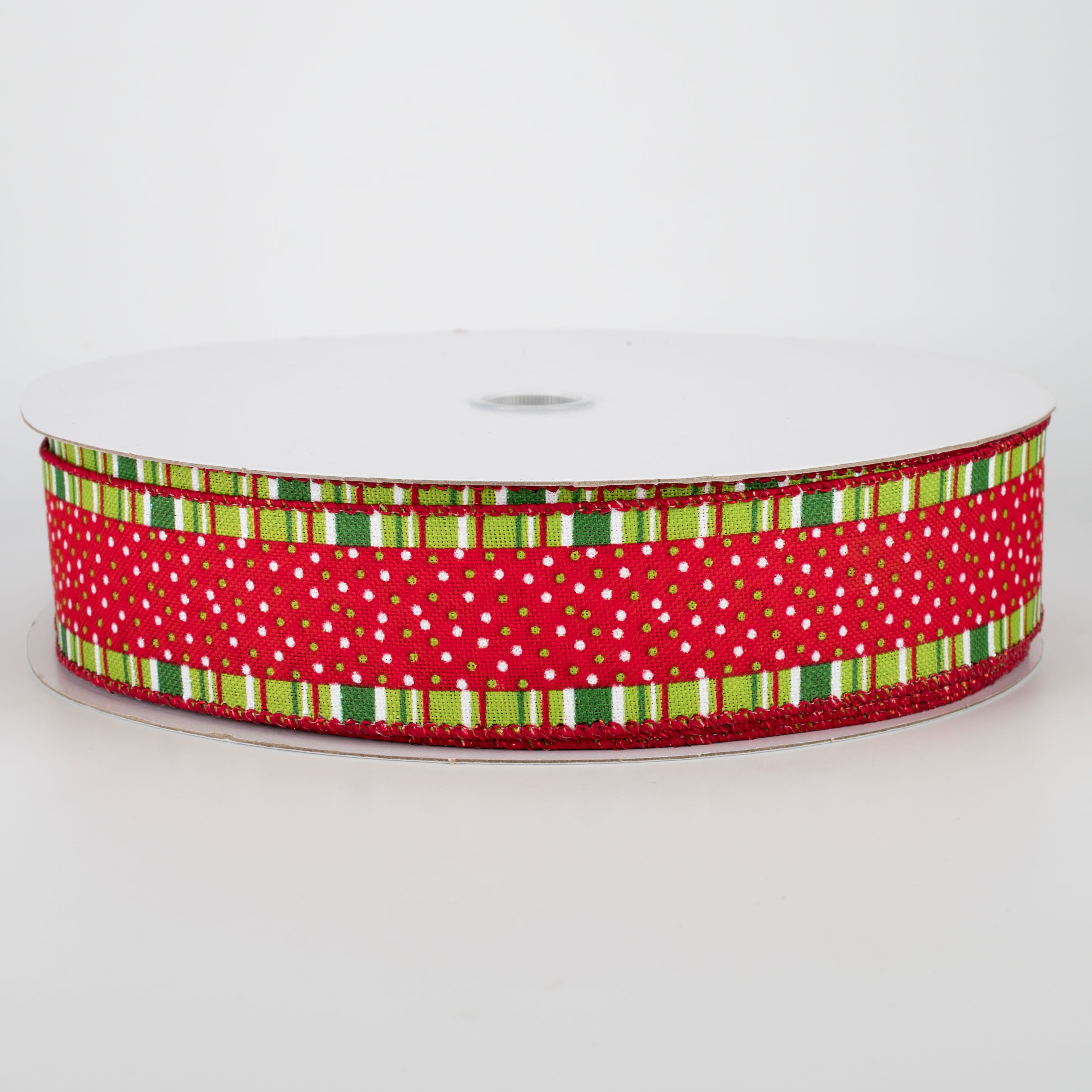 1.5" Whimsical Christmas Stripe & Dot Ribbon (50 Yards)