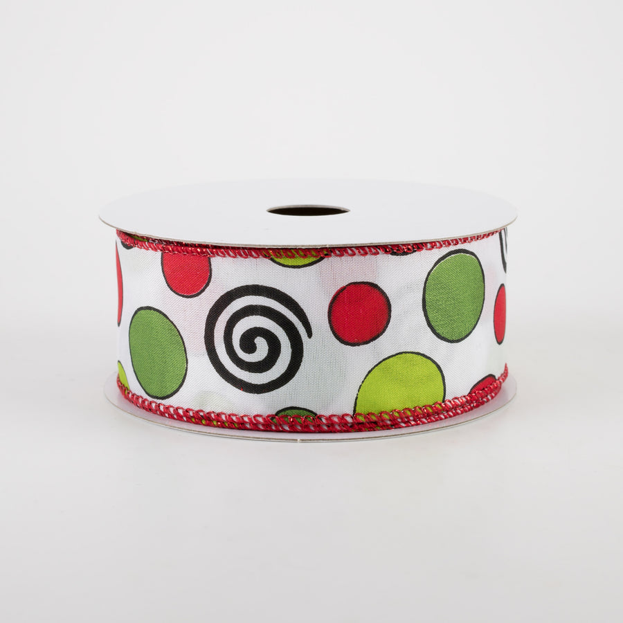 1.5" Whimsical Holiday Dots & Swirls Ribbon  (10 Yards) Item Number: 71121-09-21