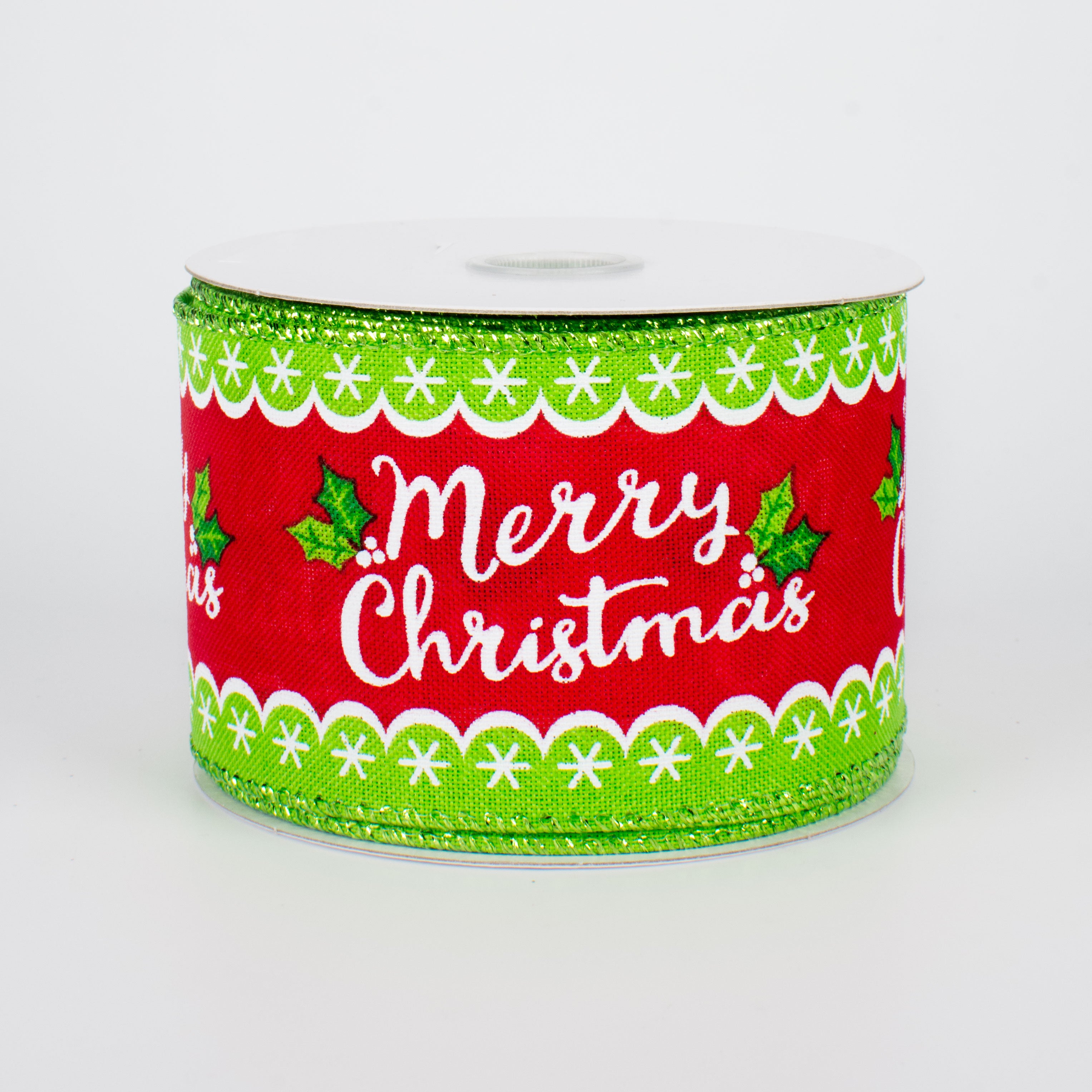 2.5" Whimsical Merry Christmas Holly Ribbon (10 Yards) Item Number: X727040-01