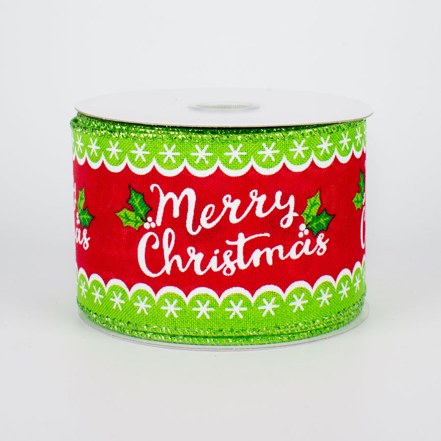 2.5" Whimsical Merry Christmas Holly Ribbon (10 Yards) Item Number: X727040-01