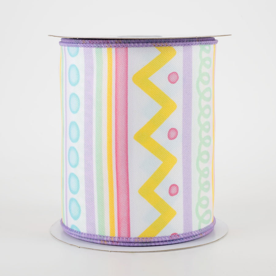 4" Whimsical Stripes Ribbon: Pastel Spring (10 Yards)