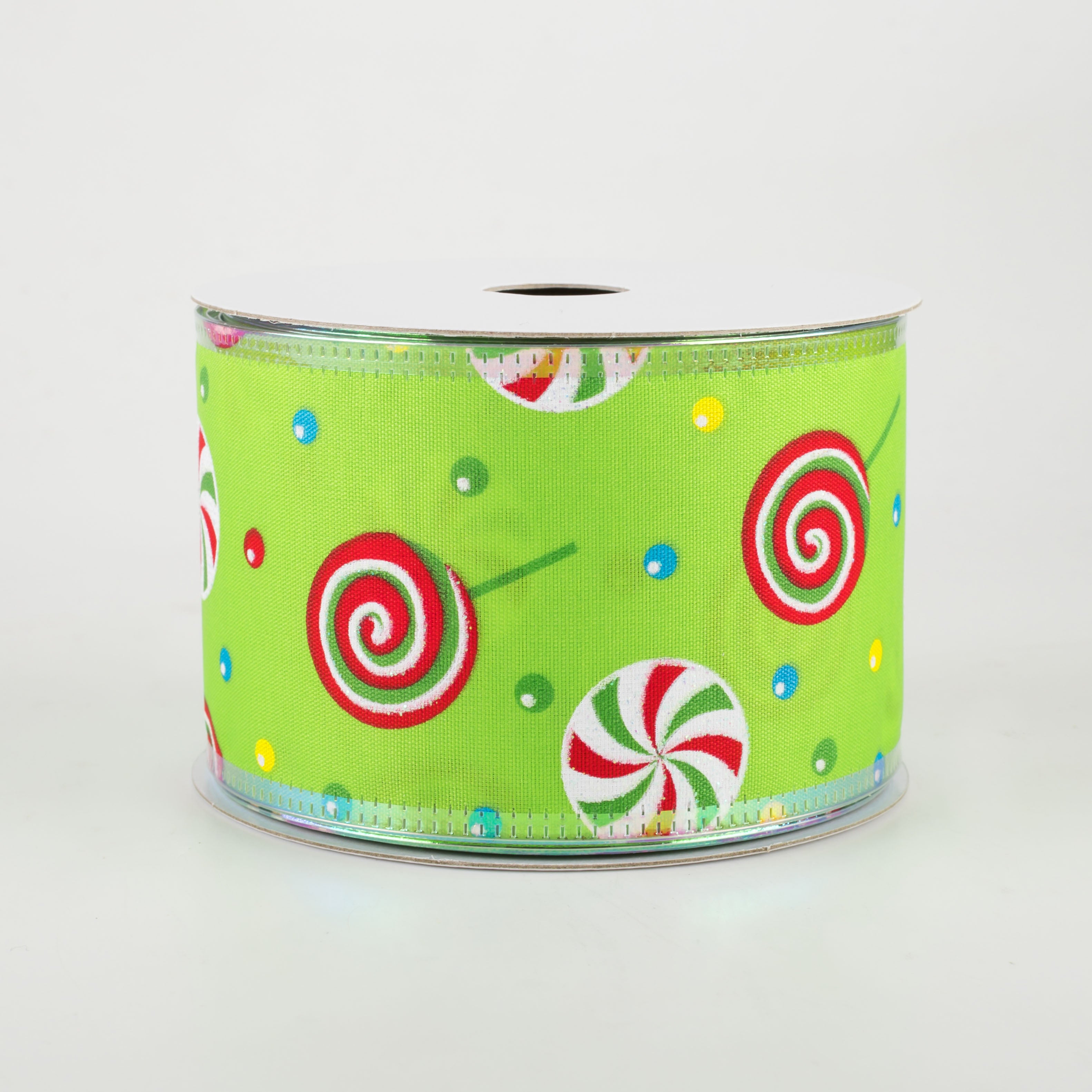 2.5" Whimsy Candy Iridescent Edge Ribbon: Lime (10 Yards)