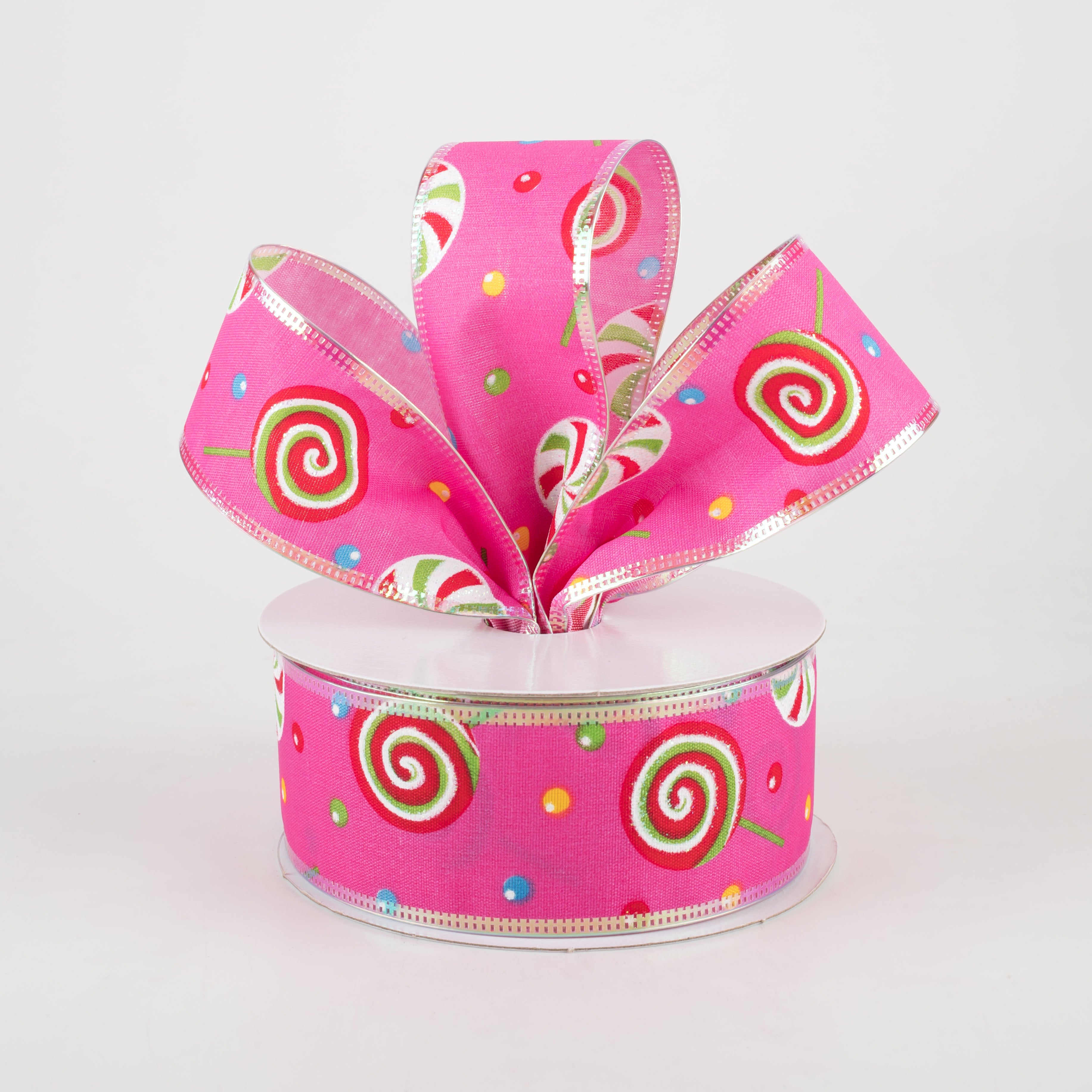 1.5" Whimsy Candy Iridescent Edge Ribbon: Pink (10 Yards) Lifestyle Photo