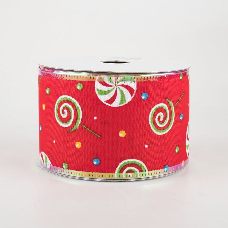 2.5" Whimsy Candy Iridescent Edge Ribbon: Red (10 Yards)