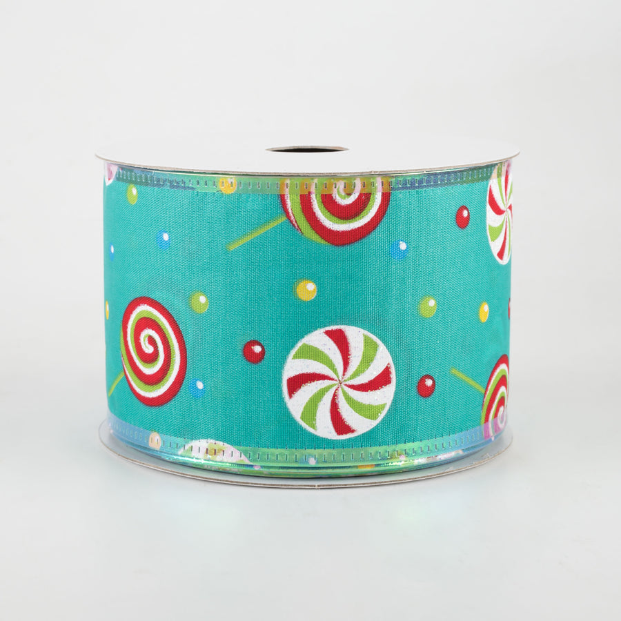 2.5" Whimsy Candy Iridescent Edge Ribbon: Teal (10 Yards)