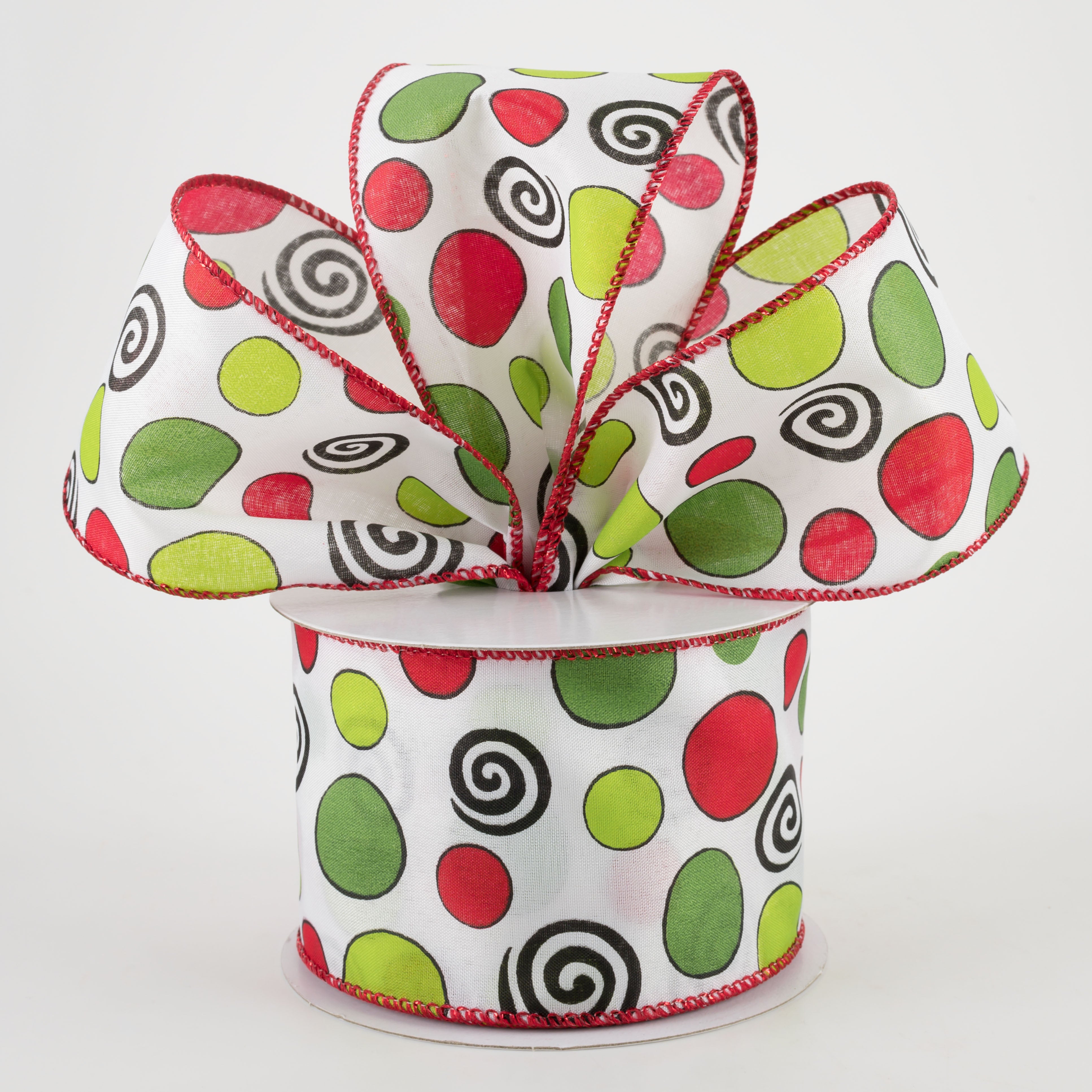 2.5" Whimsy Holiday Dots & Swirls Ribbon  (10 Yards) Lifestyle Photo