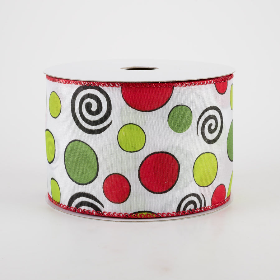 2.5" Whimsy Holiday Dots & Swirls Ribbon  (10 Yards)