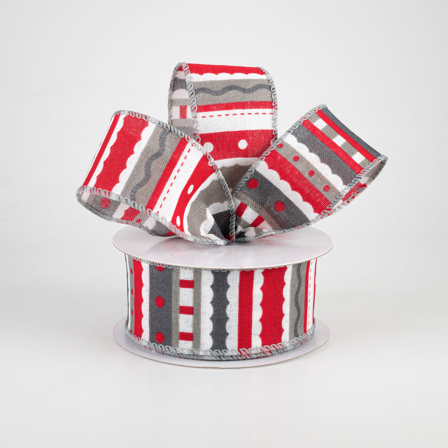 1.5" Whimsy Stripe Ribbon: Grey, Red & White (10 Yards) Lifestyle Photo