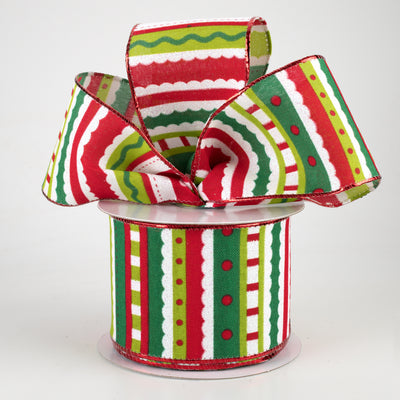 2.5" Whimsy Stripe Ribbon: Lime, Red, White (10 Yards) Lifestyle Photo