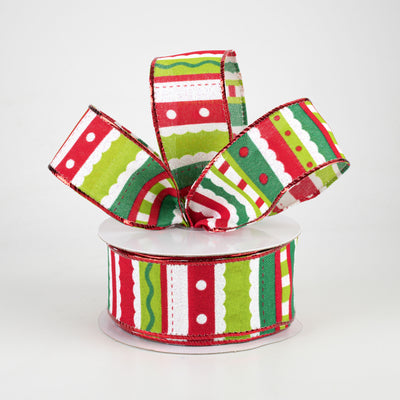 1.5" Whimsy Stripe Ribbon: Lime, Red, White (10 Yards) Lifestyle Photo