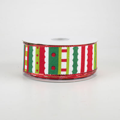 1.5" Whimsy Stripe Ribbon: Lime, Red, White (10 Yards)