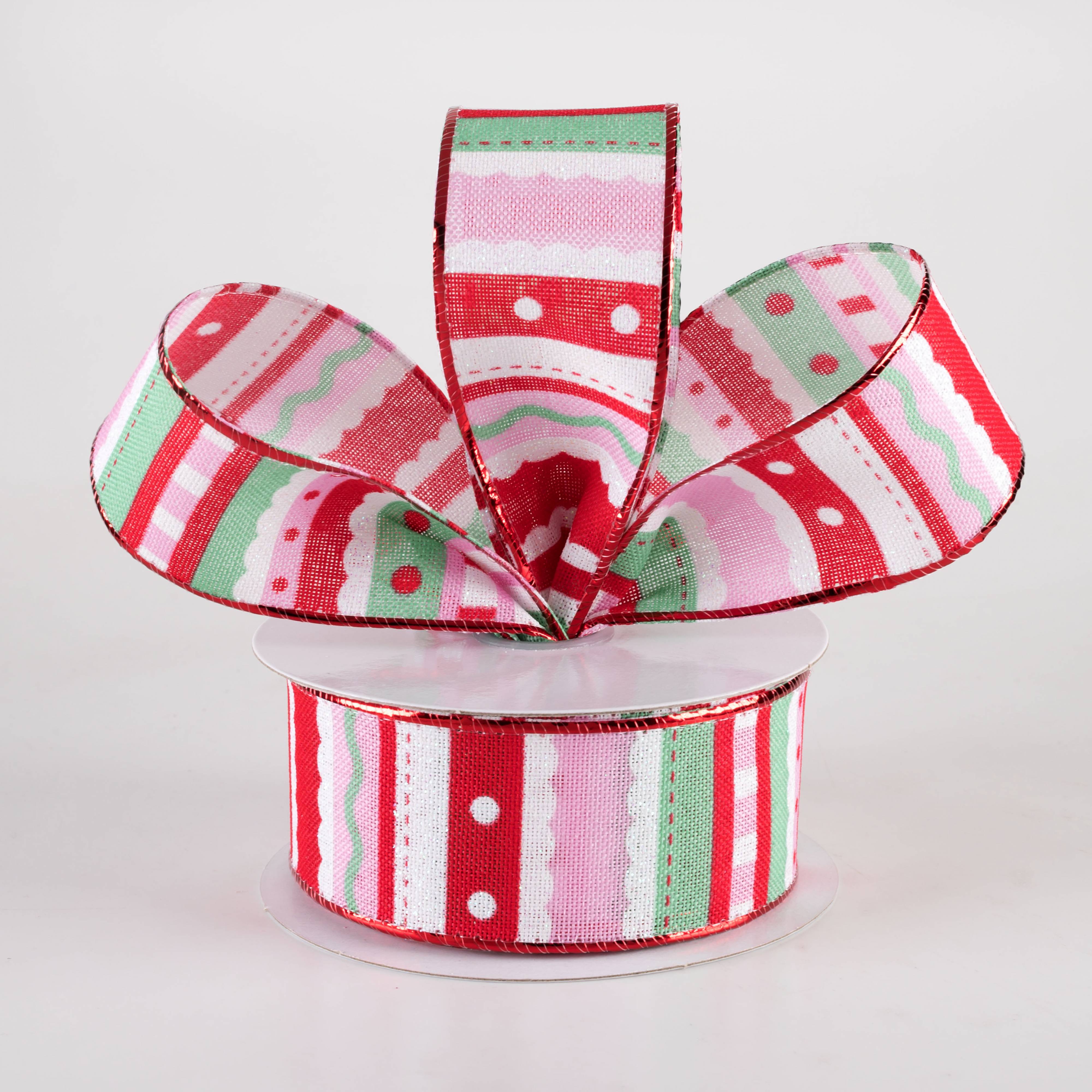 1.5" Whimsy Stripe Ribbon: Red, Mint Green & Pink (10 Yards) Lifestyle Photo
