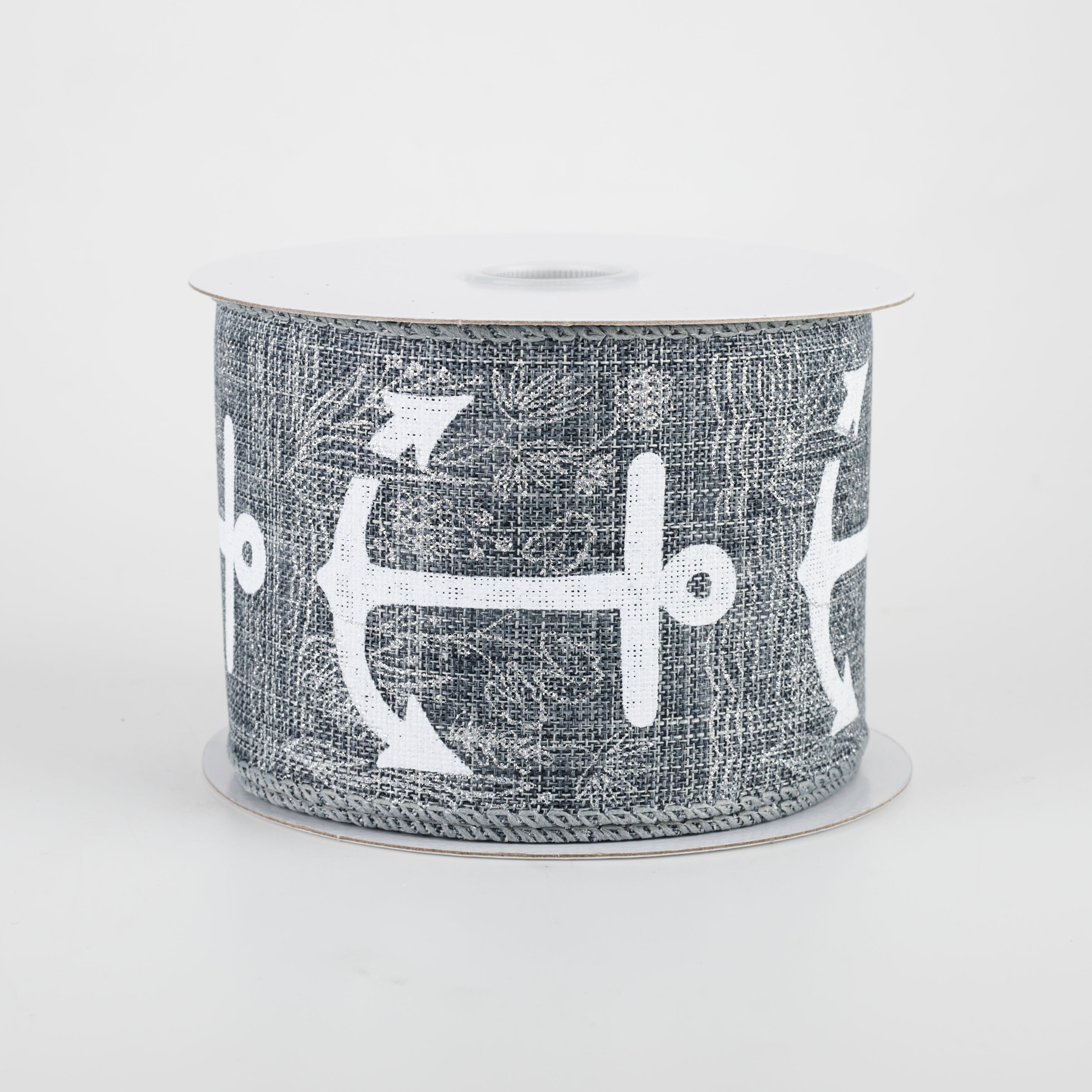 2.5" White Anchor Ribbon: Grey (10 Yards)