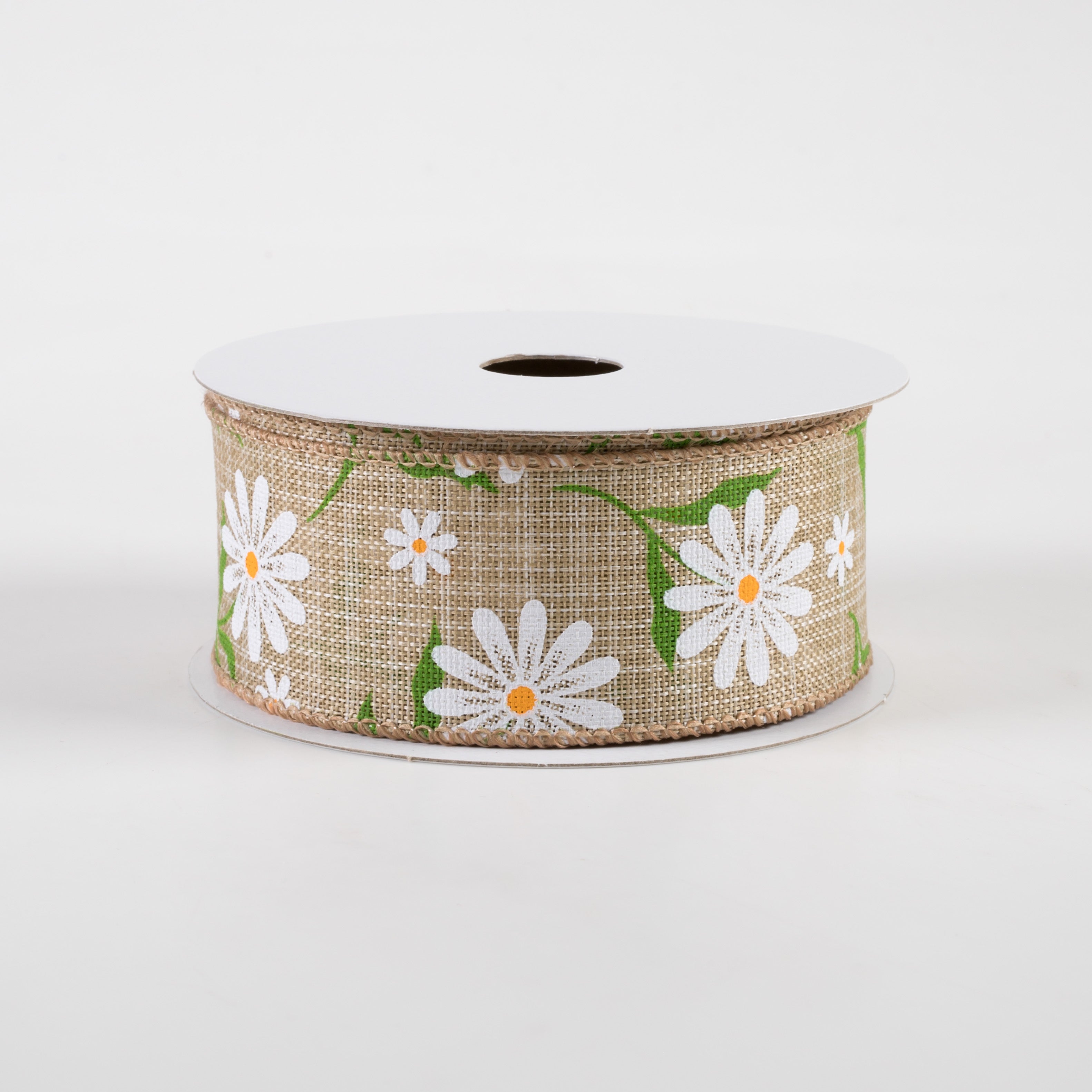 1.5" White Daisy Linen Ribbon: Natural (10 Yards)