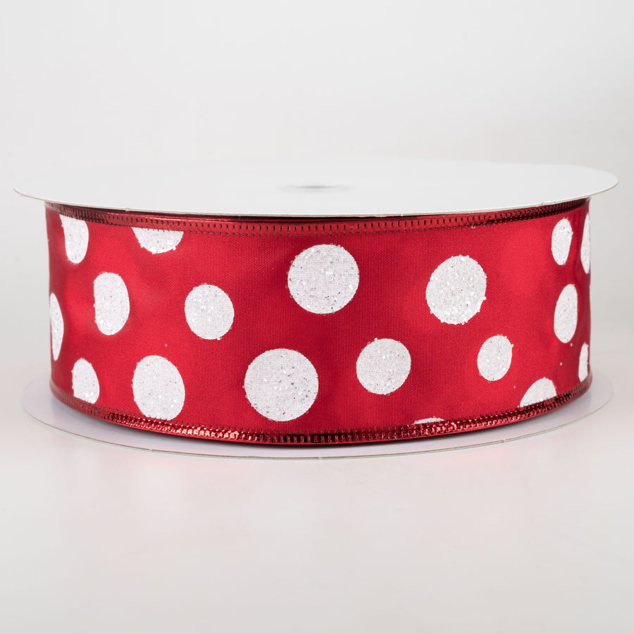 2.5" White Glitter Big Dot Satin Ribbon: Red (50 Yards)