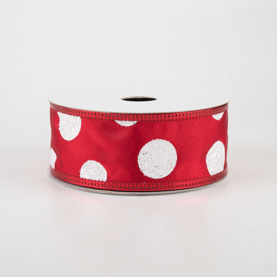 1.5" White Glitter Big Dot Satin Ribbon: Red (10 Yards) Item Number: 75104-09-12