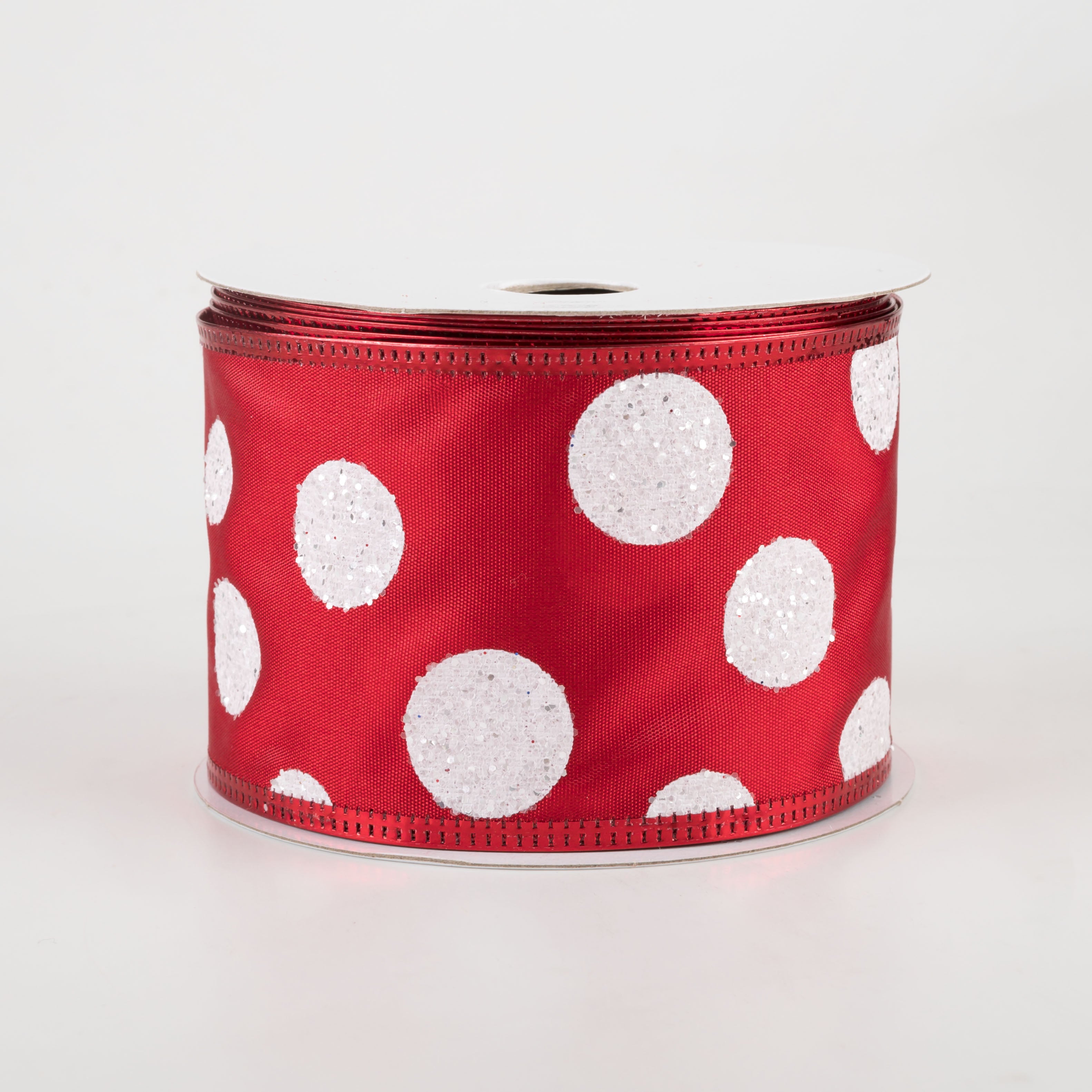 2.5" White Glitter Big Dot Satin Ribbon: Red (10 Yards) Item Number: 75104-40-12