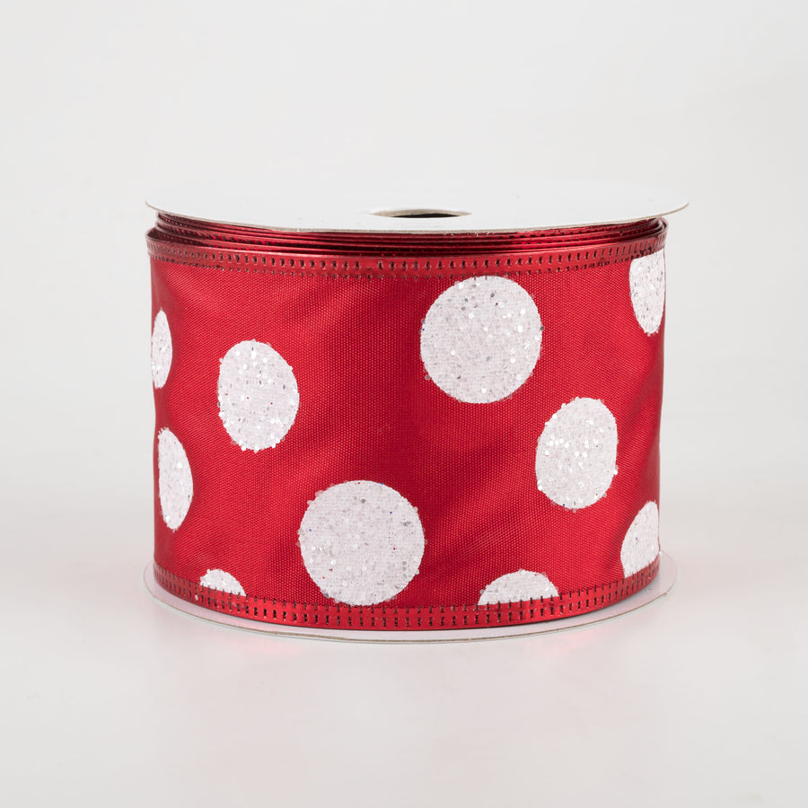 2.5" White Glitter Big Dot Satin Ribbon: Red (10 Yards) Item Number: 75104-40-12