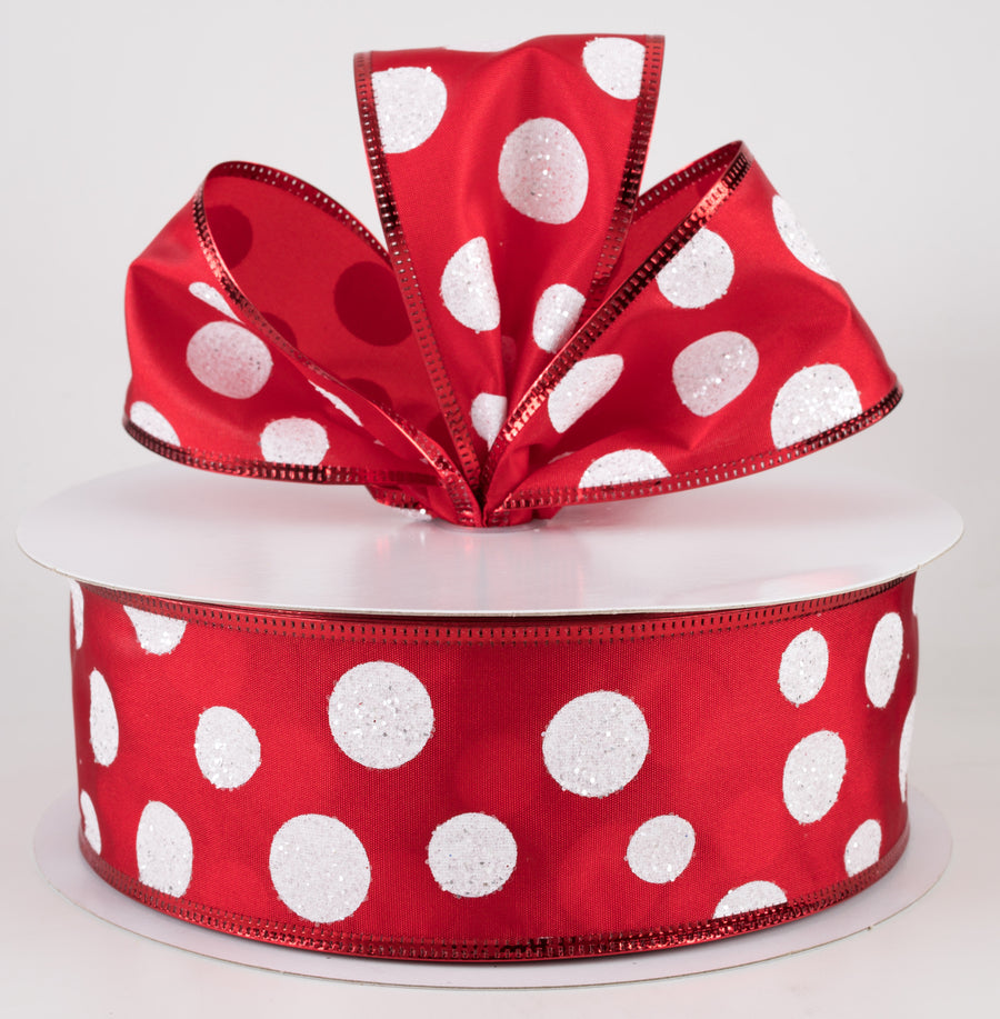 2.5" White Glitter Big Dot Satin Ribbon: Red (50 Yards) Lifestyle Photo