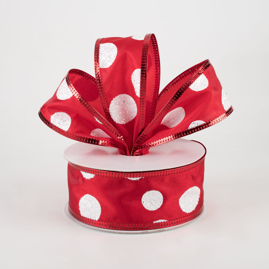 1.5" White Glitter Big Dot Satin Ribbon: Red (10 Yards) Lifestyle Photo