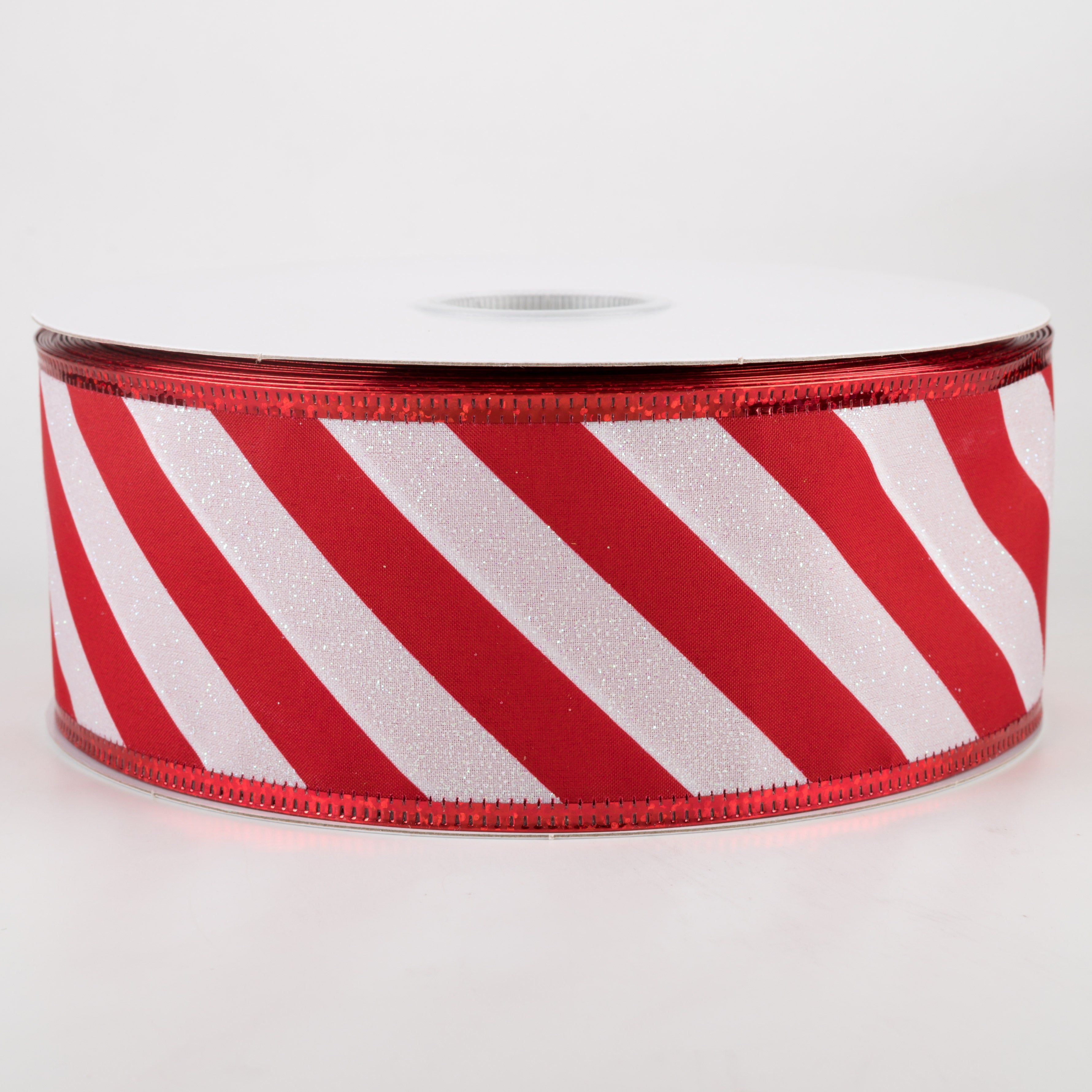 2.5" White Glitter Candy Cane Stripe Ribbon (50 Yards)