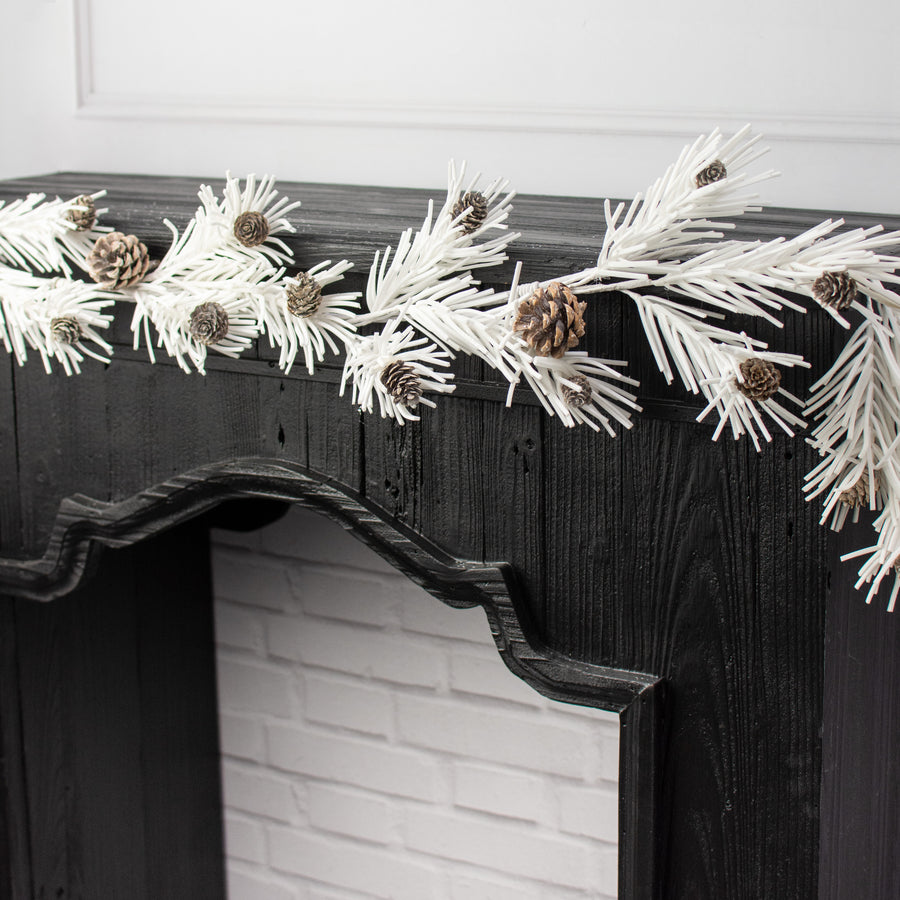 4' White Glitter Foam Pine with Pinecones Garland Lifestyle Photo