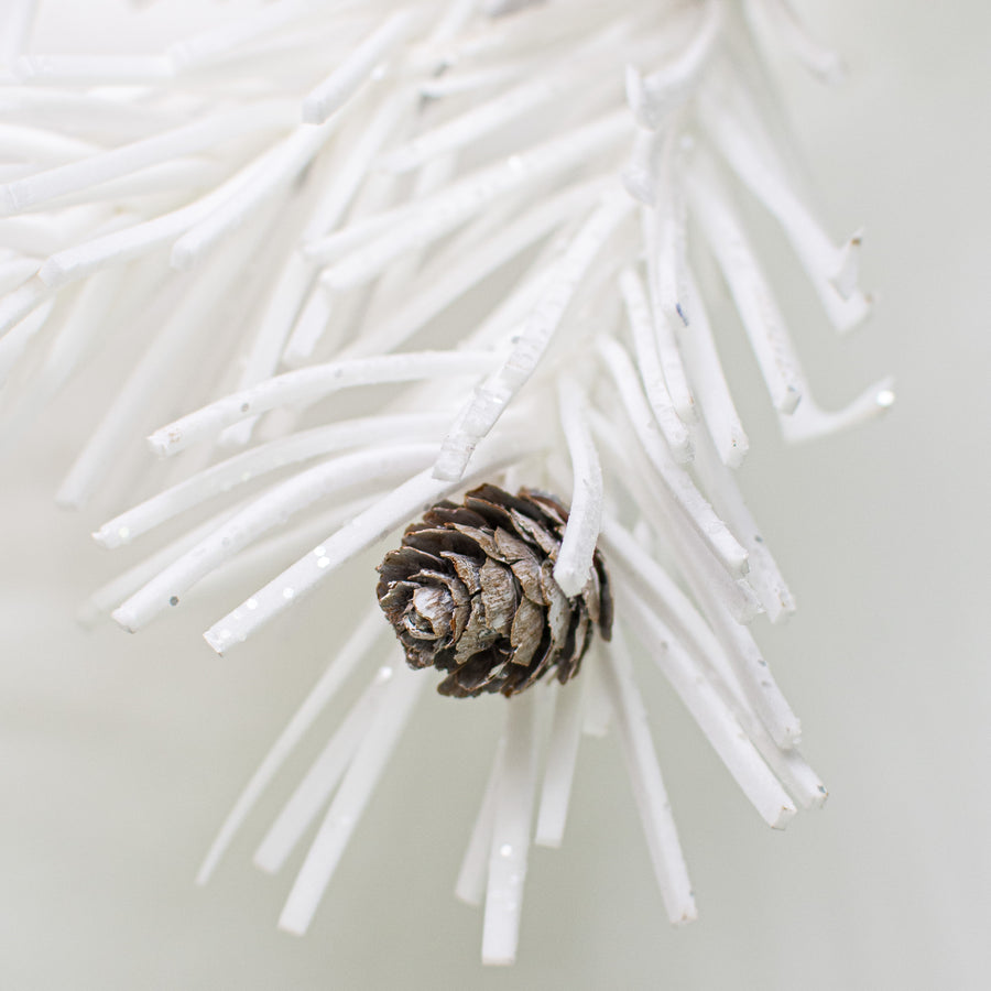 4' White Glitter Foam Pine with Pinecones Garland detail photo 3