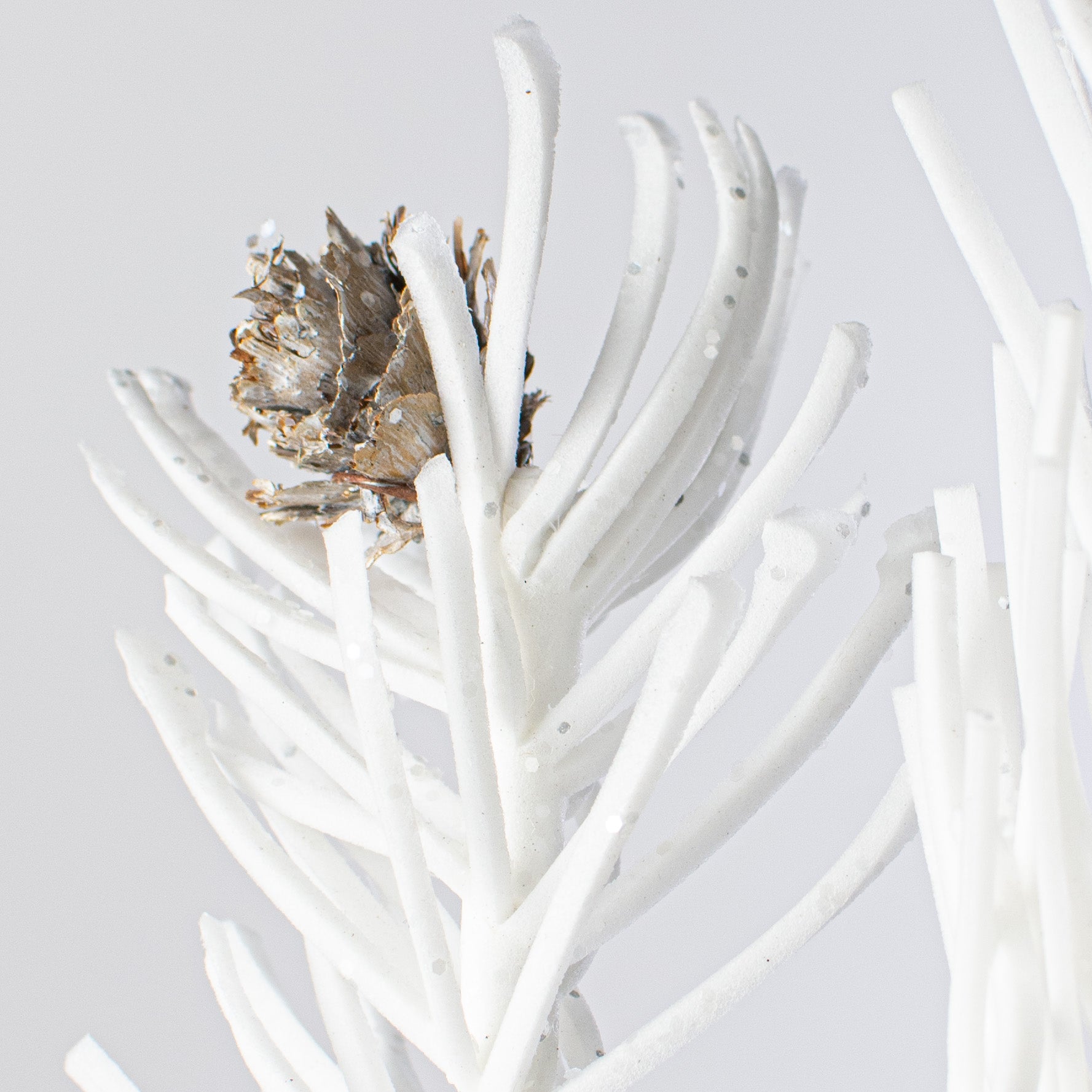 15" White Glitter Foam Pine with Pinecones Pick detail photo 4