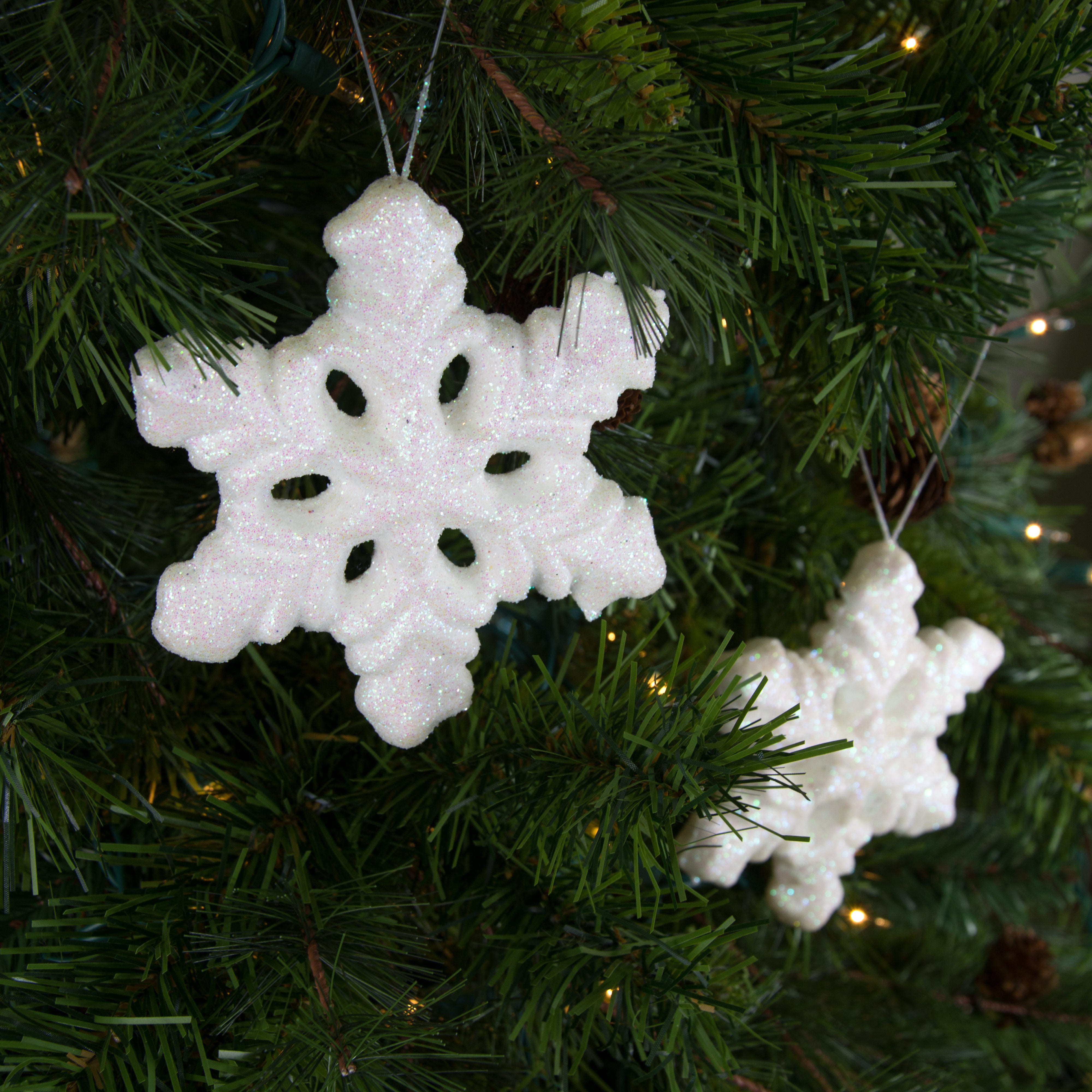 5" White Glitter Snowflakes (Set of 12): Iridescent White Lifestyle Photo