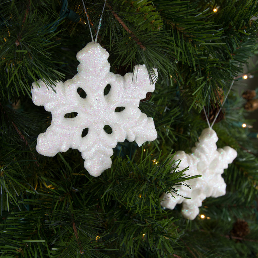 5" White Glitter Snowflakes (Set of 12): Iridescent White Lifestyle Photo