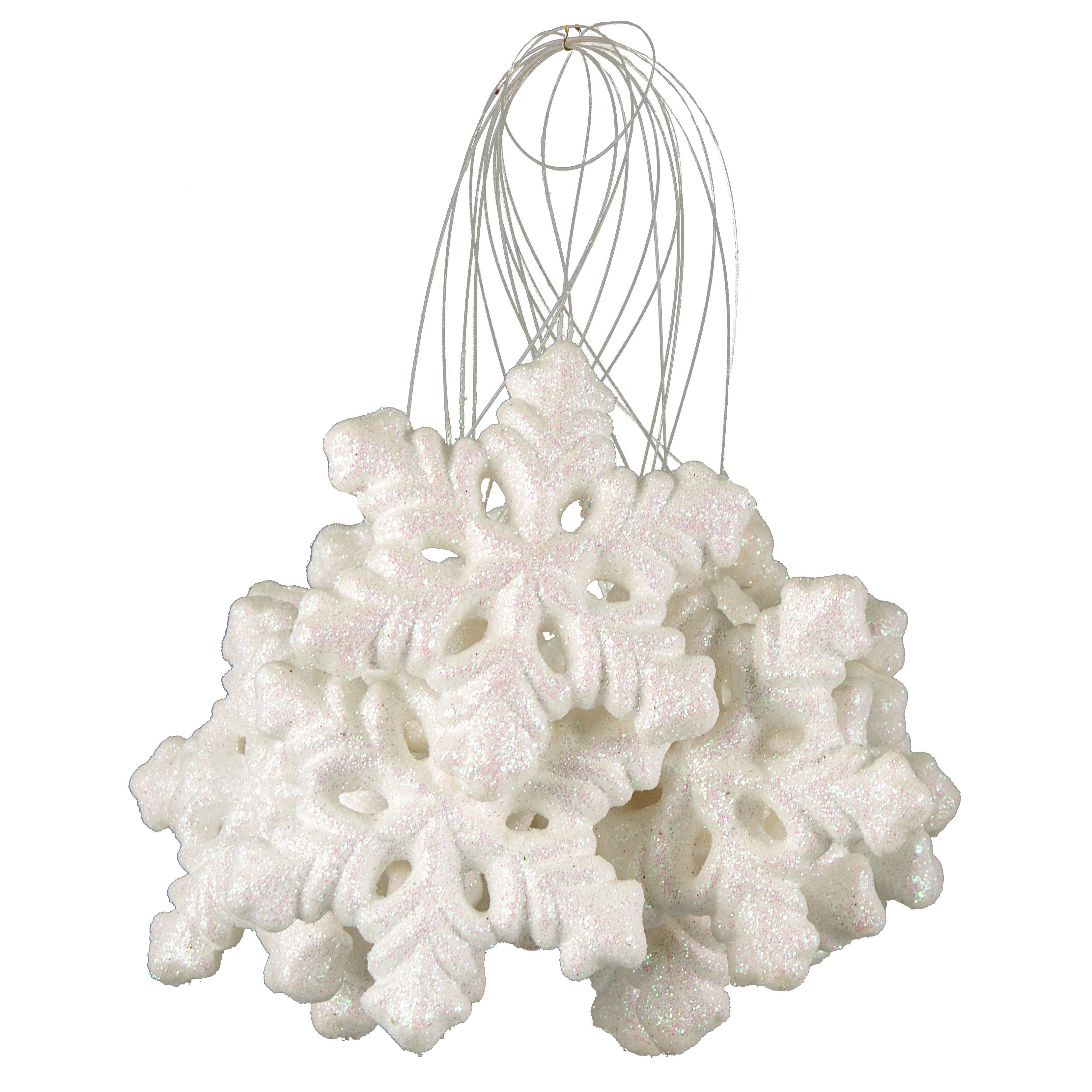 5" White Glitter Snowflakes (Set of 12): Iridescent White Item Number: XY7268L4