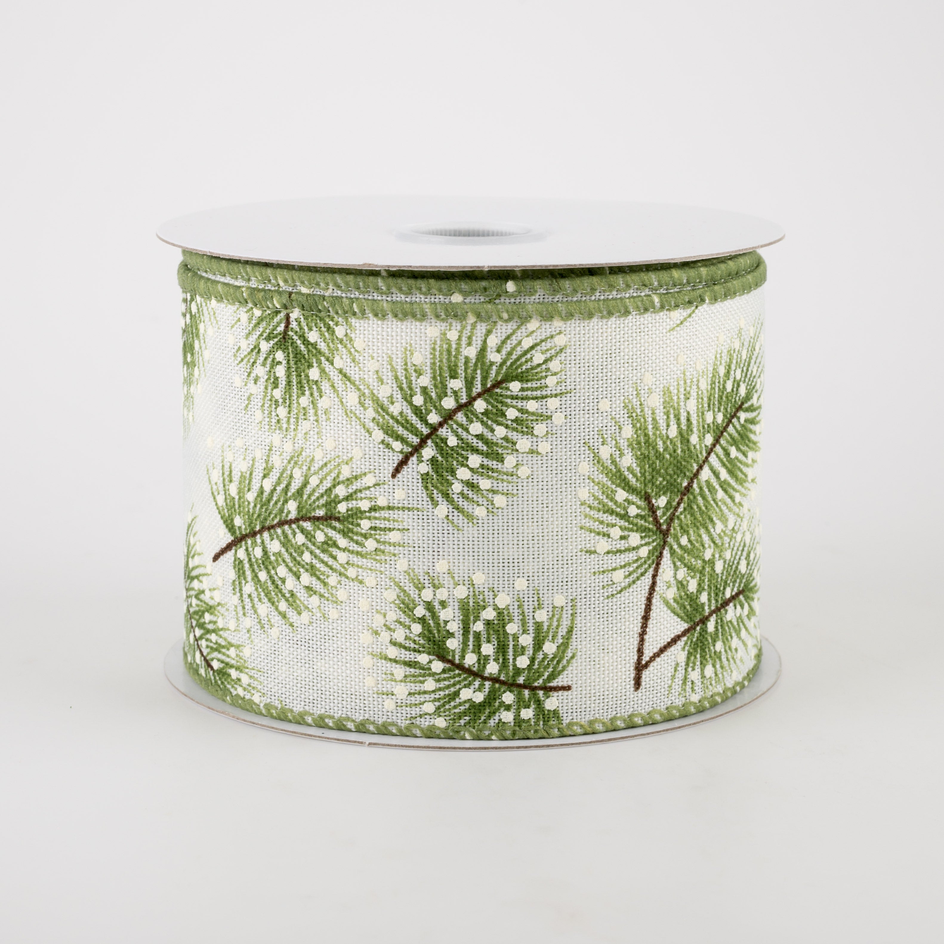 2.5" White Linen Snowy Pine Ribbon (10 Yards)