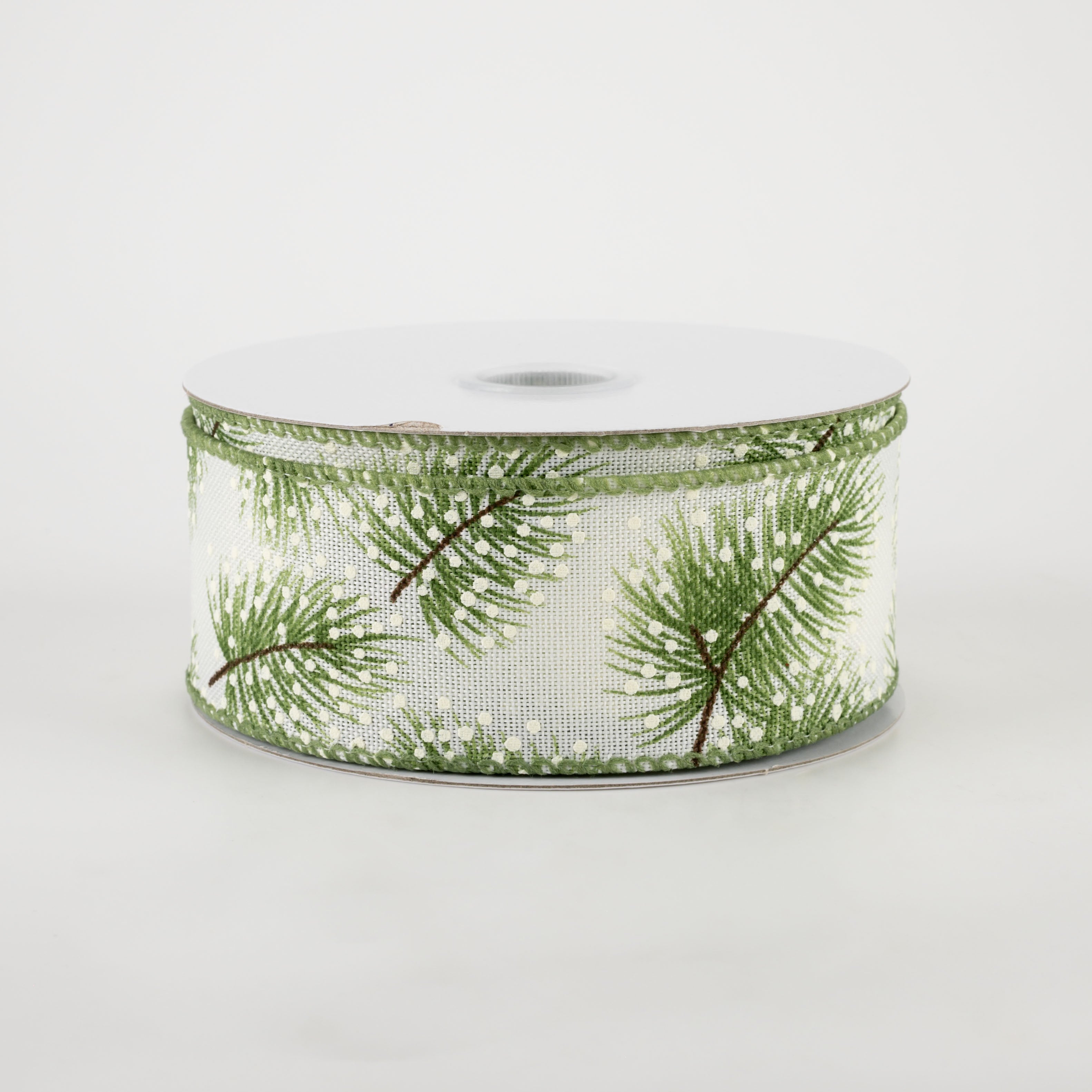 1.5" White Linen Snowy Pine Ribbon (10 Yards)