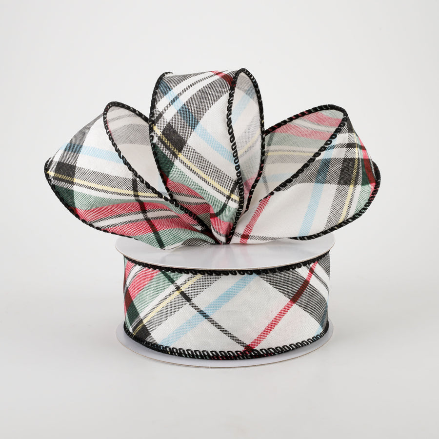 1.5" White Linen Toy Soldier Plaid Ribbon: Green, Red, Black, Yellow (10 Yards) Lifestyle Photo